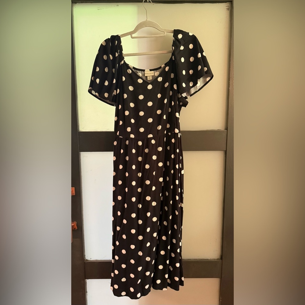 Polka Dot Black Dress with Flutter Sleeves and POCKETS!